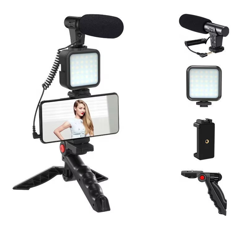 Kit de Grabación Vlogging Trípode Luz Led y Micrófono